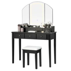Costway Vanity Table Stool Set Large Tri-folding Lighted Mirror 6 Drawer Dresser WhiteBlack -Furniture Shop GUEST e152e502 6cb2 4b0c 98db 5368a2526622