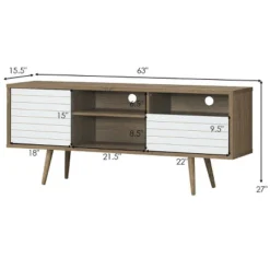 Costway Modern TV Stand/Console Cabinet 3 Shelves Storage Drawer Splayed Leg Wood/White