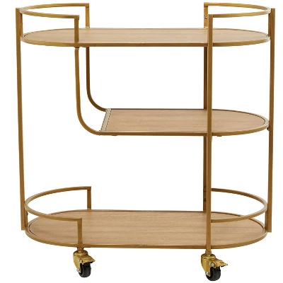 Contemporary Metal And Wood Bar Cart Gold - Olivia & May 5 Contemporary Metal And Wood Bar Cart Gold - Olivia & May - Image 3