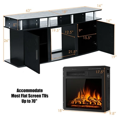 Costway 63'' Fireplace TV Stand W/18'' 1500W Electric Fireplace Up To 70'' Black 3 Costway 63'' Fireplace TV Stand W/18'' 1500W Electric Fireplace Up To 70'' Black