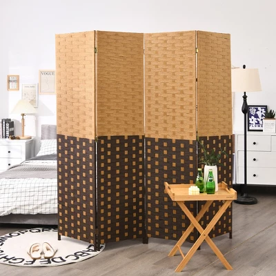 Costway 4 Panel Folding Room Divider Weave Fiber Privacy Partition Screen 6FT Tall 4 Costway 4 Panel Folding Room Divider Weave Fiber Privacy Partition Screen 6FT Tall - Image 2