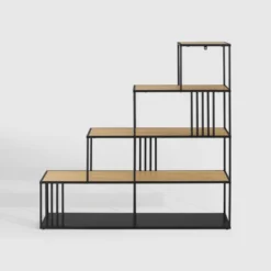 55.5" Modern 4 Shelf With Metal Bar Room Divider Bookcase Coastal Oak/Black - Saracina Home 13 55.5" Modern 4 Shelf With Metal Bar Room Divider Bookcase Coastal Oak/Black - Saracina Home -Furniture Shop GUEST e2b6c1ac 89cc 4599 81cf 4c065be0aa23