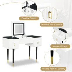 43.3" Modern Vanity Table Set With Flip-Up Mirror, LED Lights And Storage - ModernLuxe -Furniture Shop GUEST e371e8fd 6258 4ba7 934c 6bb4053fe2d6