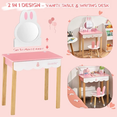 Costway Kids Vanity Set Rabbit Makeup Dressing Table Chair Set W/ Mirror Drawer WhitePink 10 Costway Kids Vanity Set Rabbit Makeup Dressing Table Chair Set W/ Mirror Drawer WhitePink - Image 8