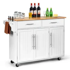 Costway Kitchen Island Trolley Cart Wood Top Rolling Storage Cabinet W/Knife Block WhiteBrown -Furniture Shop GUEST e3d92b6a c175 49fe b340 9115ab6f6b29