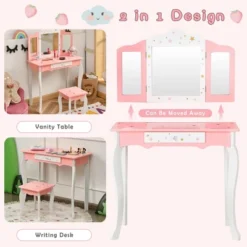 Costway Kids Vanity Princess Makeup Dressing Table Chair Set W/ Tri-folding Mirror -Furniture Shop GUEST e46f0f5b efe1 4c8b 9632 e9426e1fc6de