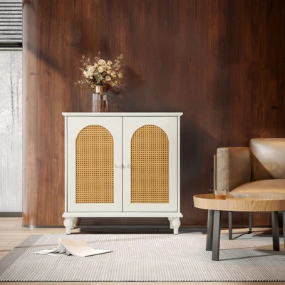 Jamie 31.5" W Rattan Doors Multi-functional Storage Antique Accent Cabinets With Adjustable Inner Shelf And Pine Legs-Maison Boucle 9 Jamie 31.5" W Rattan Doors Multi-functional Storage Antique Accent Cabinets With Adjustable Inner Shelf And Pine Legs-Maison Boucle - Image 7