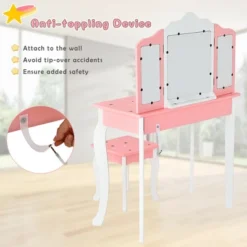 Costway Kids Vanity Princess Makeup Dressing Table Chair Set W/ Tri-folding Mirror -Furniture Shop GUEST e487779f 7b66 406d a8e3 8b3796588072