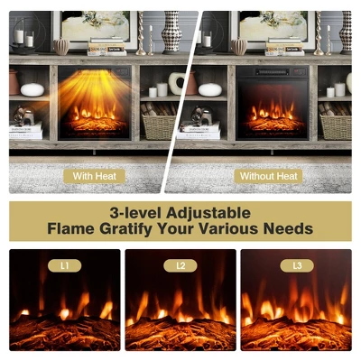 Costway 58'' 2-Tier Fireplace TV Stand W/18'' Electric Fireplace Up To 65'' Grey 8 Costway 58'' 2-Tier Fireplace TV Stand W/18'' Electric Fireplace Up To 65'' Grey - Image 6