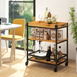 Costway 3-Tier Wine Bar Cart Rolling Rack Serving Trolley Detachable Top & Glass Holder 13 Costway 3-Tier Wine Bar Cart Rolling Rack Serving Trolley Detachable Top & Glass Holder -Furniture Shop GUEST e562d540 d628 46a0 b93e 9632dfe2d188