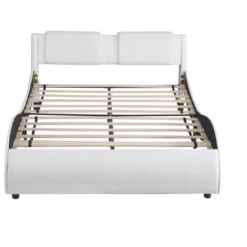 Upholstered Faux Leather Platform Bed With LED Light Bed Frame With Slatted-ModernLuxe -Furniture Shop GUEST e598b7fb 7bc7 4ea5 8202 8c3e85c07925