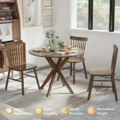 Costway Modern Round Wood Dining Table 35'' W/ Solid Wood Legs& Base For Home, Office -Furniture Shop GUEST e83f177c 22b6 4027 b94c 21ddfcb9536c