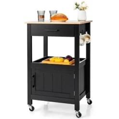 Costway Rolling Kitchen Island Cart On Wheels Bar Serving Trolley W/Drawer Cabinet BlackWhite -Furniture Shop GUEST e85608f5 0f55 4a76 8b24 baf07b8ba14a