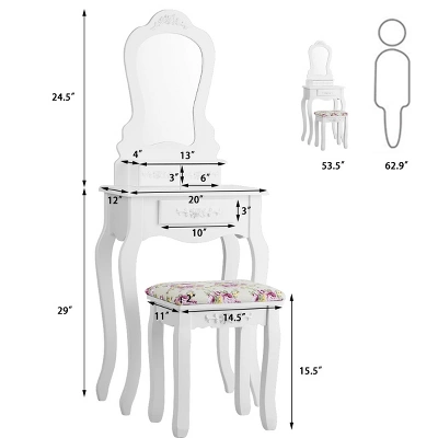Costway White Vanity Jewelry Makeup Dressing Table Stool Drawer 4 Costway White Vanity Jewelry Makeup Dressing Table Stool Drawer - Image 2