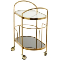 Contemporary Metal And Smoke Glass Bar Cart Gold - Olivia & May -Furniture Shop GUEST e8ad2bee 312a 4540 9eba e8b132435e54