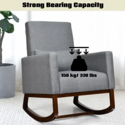 2-in-1 Fabric Upholstered Rocking Chair Nursery Armchair With Pillow Dark Grey -Furniture Shop GUEST e8b07e0d 1c94 4e75 b488 7a711a971e7d