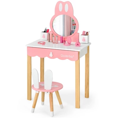 Costway Kids Vanity Set Rabbit Makeup Dressing Table Chair Set W/ Mirror Drawer WhitePink 13 Costway Kids Vanity Set Rabbit Makeup Dressing Table Chair Set W/ Mirror Drawer WhitePink - Image 11