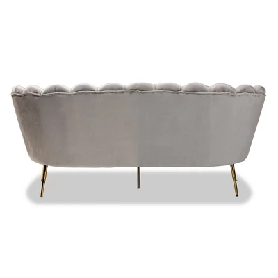 Genia Velvet Fabric Upholstered And Metal Sofa Gray/Gold - Baxton Studio 8 Genia Velvet Fabric Upholstered And Metal Sofa Gray/Gold - Baxton Studio - Image 6