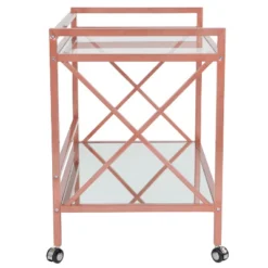 Merrick Lane Rolling Bar Cart Contemporary Kitchen Serving Cart With Mirrored Bottom Shelf And Crisscross Rose Gold Metal Frame -Furniture Shop GUEST ea7a8c5a 7114 44ec b458 0e158b8af36f