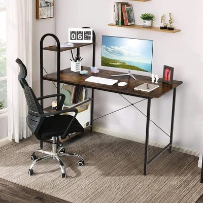 Costway 48'' Reversible Computer Desk Writing Table Workstation W/ Storage Shelf BlackBrown 4 Costway 48'' Reversible Computer Desk Writing Table Workstation W/ Storage Shelf BlackBrown - Image 2