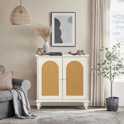 Jamie 31.5" W Rattan Doors Multi-functional Storage Antique Accent Cabinets With Adjustable Inner Shelf And Pine Legs-Maison Boucle 4 Jamie 31.5" W Rattan Doors Multi-functional Storage Antique Accent Cabinets With Adjustable Inner Shelf And Pine Legs-Maison Boucle - Image 2