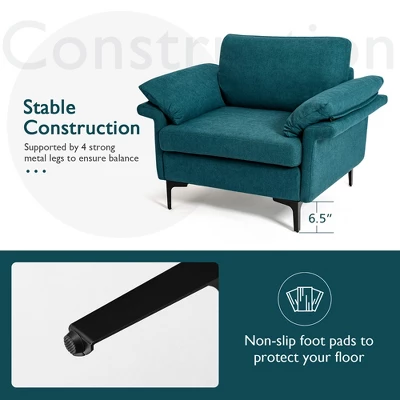 Costway Modern Fabric Accent Armchair Upholstered Single Sofa W/ Metal Legs BlueGrey 8 Costway Modern Fabric Accent Armchair Upholstered Single Sofa W/ Metal Legs BlueGrey - Image 6