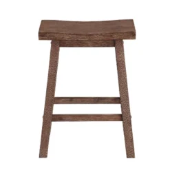 Wooden Frame Saddle Seat Counter Height Stool Brown - Benzara
