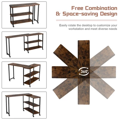 Costway Patented Large 360 Degree Free Rotating Sofa Side Table With Wheels Storage Shelf Rustic Brown 7 Costway Patented Large 360 Degree Free Rotating Sofa Side Table With Wheels Storage Shelf Rustic Brown - Image 5