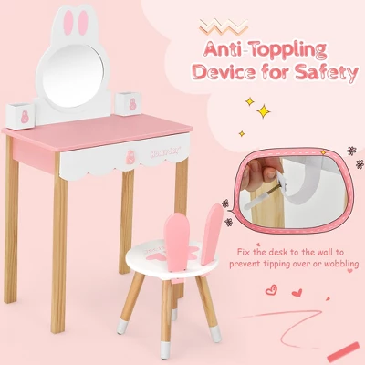 Costway Kids Vanity Set Rabbit Makeup Dressing Table Chair Set W/ Mirror Drawer WhitePink 9 Costway Kids Vanity Set Rabbit Makeup Dressing Table Chair Set W/ Mirror Drawer WhitePink - Image 7