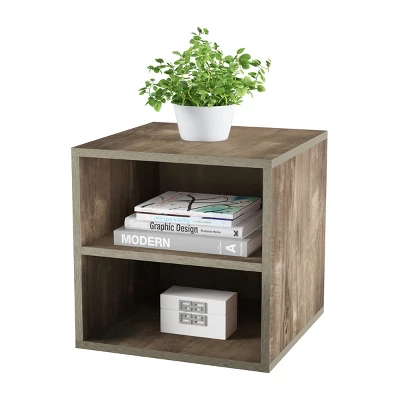 End Table - Stackable Contemporary Minimalist Modular Cube Accent Table Double Shelves For Bedroom, Living Room Or Office By Hastings Home (Gray) 3 End Table - Stackable Contemporary Minimalist Modular Cube Accent Table Double Shelves For Bedroom, Living Room Or Office By Hastings Home (Gray)