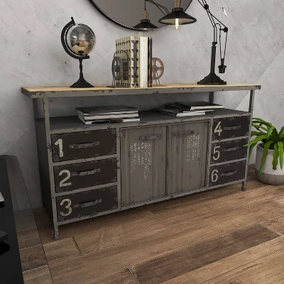 Industrial Wood Buffet Gray - Olivia & May 16 Industrial Wood Buffet Gray - Olivia & May - Image 14