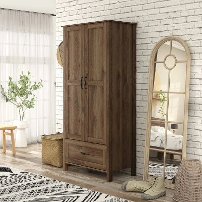 Nurembo 1 Drawer Wardrobe Closet Distressed Walnut - HOMES: Inside + Out 3 Nurembo 1 Drawer Wardrobe Closet Distressed Walnut - HOMES: Inside + Out