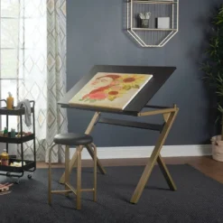 2pc Stellar Drawing Table With 36" Adjustable Top With Stool Set Black/Gold - Studio Designs 34 2pc Stellar Drawing Table With 36" Adjustable Top With Stool Set Black/Gold - Studio Designs -Furniture Shop GUEST f04d874f 9fe4 4ee2 94ff 73c77c3c6e1d