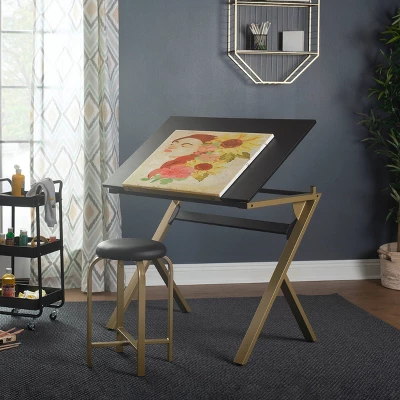 2pc Stellar Drawing Table With 36" Adjustable Top With Stool Set Black/Gold - Studio Designs 18 2pc Stellar Drawing Table With 36" Adjustable Top With Stool Set Black/Gold - Studio Designs - Image 16