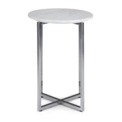 18" Farnell Contemporary Wide Metal Accent Side Table With Chrome Base White/Silver - WyndenHall -Furniture Shop GUEST f0908acf fc9d 4fac a7ab 1230dab83b7e