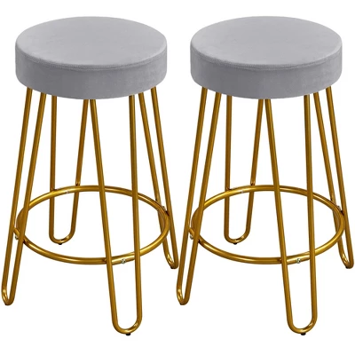 Yaheetech Set Of 2 Upholstered Velvet Counter Stools With Metal Legs 9 Yaheetech Set Of 2 Upholstered Velvet Counter Stools With Metal Legs - Image 7