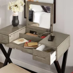 Brunswick Vanity Set With Flip Mirror And Power Strip Gray/Black - Inspire Q 16 Brunswick Vanity Set With Flip Mirror And Power Strip Gray/Black - Inspire Q -Furniture Shop GUEST f18d414f 57b5 4b7c 905b 1192dc2d6e32