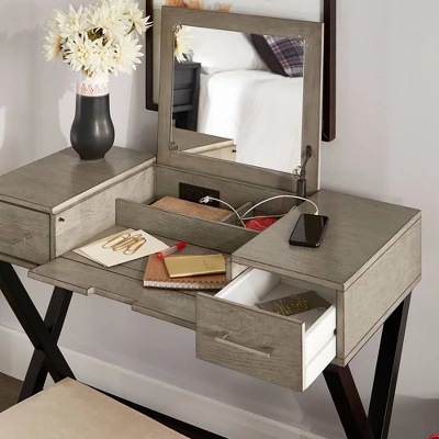 Brunswick Vanity Set With Flip Mirror And Power Strip Gray/Black - Inspire Q 9 Brunswick Vanity Set With Flip Mirror And Power Strip Gray/Black - Inspire Q - Image 7