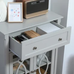 HOMCOM Kitchen Cabinet, Storage Cabinet, Sideboard Floor Accent Cabinet W/ 2 Glass Doors, Drawer, Adjustable Shelves For Living Room Entryway, Gray -Furniture Shop GUEST f257a292 dd4a 44b2 a289 6e325734f8af