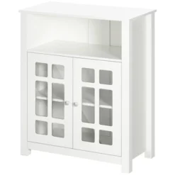 HOMCOM Kitchen Cabinet, Storage Cabinet, Sideboard Buffet Cabinet With Double Glass Doors For Kitchen, Living Room, White -Furniture Shop GUEST f28e2762 7be9 4335 9ba7 968652c7b415