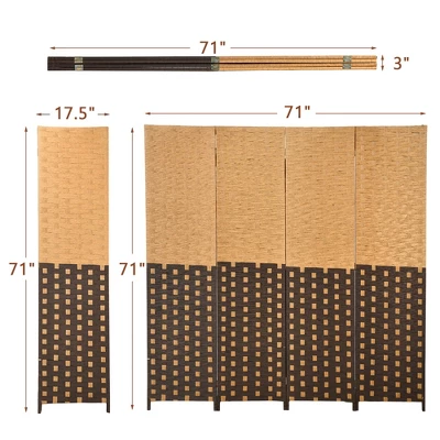 Costway 4 Panel Folding Room Divider Weave Fiber Privacy Partition Screen 6FT Tall 5 Costway 4 Panel Folding Room Divider Weave Fiber Privacy Partition Screen 6FT Tall - Image 3