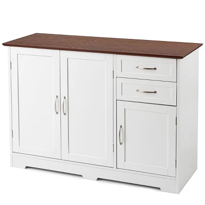 Costway Buffet Sideboard Kitchen Cupboard Storage Cabinet W/ 2 Drawers & 3 Doors White 5 Costway Buffet Sideboard Kitchen Cupboard Storage Cabinet W/ 2 Drawers & 3 Doors White - Image 3