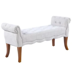 HOMCOM Traditional Style Entryway Bed End Shoe Bench With Button Tufted And Rounded Arm For Living Room -Furniture Shop GUEST f304ea38 e077 4946 8172 07c3d1a68b53