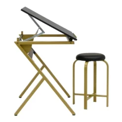 2pc Stellar Drawing Table With 36" Adjustable Top With Stool Set Black/Gold - Studio Designs