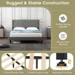 Costway Full/Queen Size Upholstered Platform Bed Button Tufted Headboard Mattress Foundation -Furniture Shop GUEST f41e025b 0498 442a a912 e14f5bfdbf9e