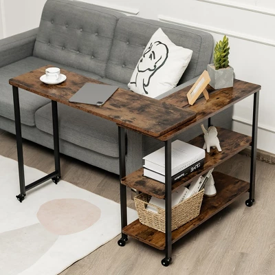 Costway Patented Large 360 Degree Free Rotating Sofa Side Table With Wheels Storage Shelf Rustic Brown 11 Costway Patented Large 360 Degree Free Rotating Sofa Side Table With Wheels Storage Shelf Rustic Brown - Image 9