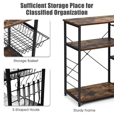 Costway Industrial Kitchen Baker's Rack Microwave Stand Utility Storage Shelf W/ 6 Hooks Steel Black 9 Costway Industrial Kitchen Baker's Rack Microwave Stand Utility Storage Shelf W/ 6 Hooks Steel Black - Image 7