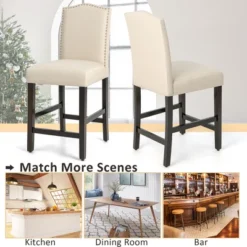 Costway Set Of 4 Upholstered Bar Stools 25'' Bar Height Chairs With Rubber Wood Legs Beige -Furniture Shop GUEST f725e1ea d4ed 436f 9305 8385d0f6aeb4