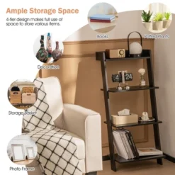 Costway 4-Tier Ladder Shelf Leaning Bookshelf WithAnti-falling Baffle Wood Bookcase Black/White 19 Costway 4-Tier Ladder Shelf Leaning Bookshelf WithAnti-falling Baffle Wood Bookcase Black/White -Furniture Shop GUEST f739536e 4d0b 40c6 b6fc a536e6ceaaaf