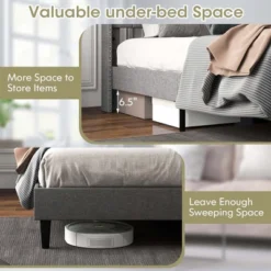 Costway Full/Queen Size Upholstered Platform Bed Button Tufted Headboard Mattress Foundation -Furniture Shop GUEST f79caf27 d95d 4d56 8416 a8eadfa017f3